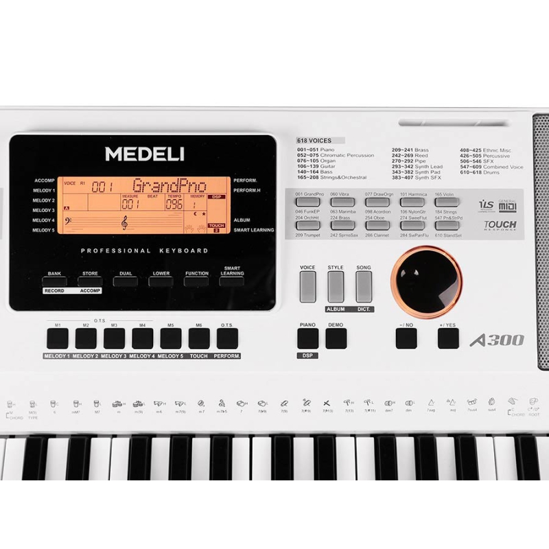 Medeli A300WH Keyboard incl. adapter Wit