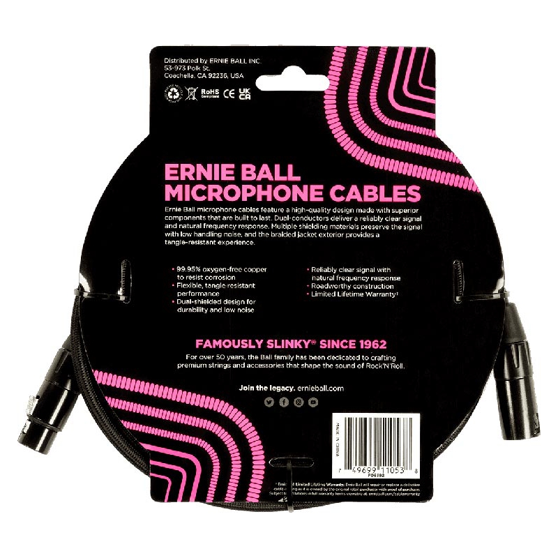 Ernie Ball Microfoon kabel 1.5 m zwart EEB 6390