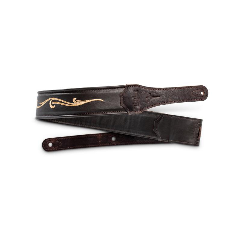 Taylor Nouveau Embroidered Leather Guitar Strap Chocolate Brown