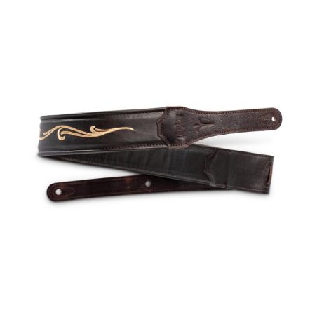 Taylor Nouveau Embroidered Leather Guitar Strap Chocolate Brown