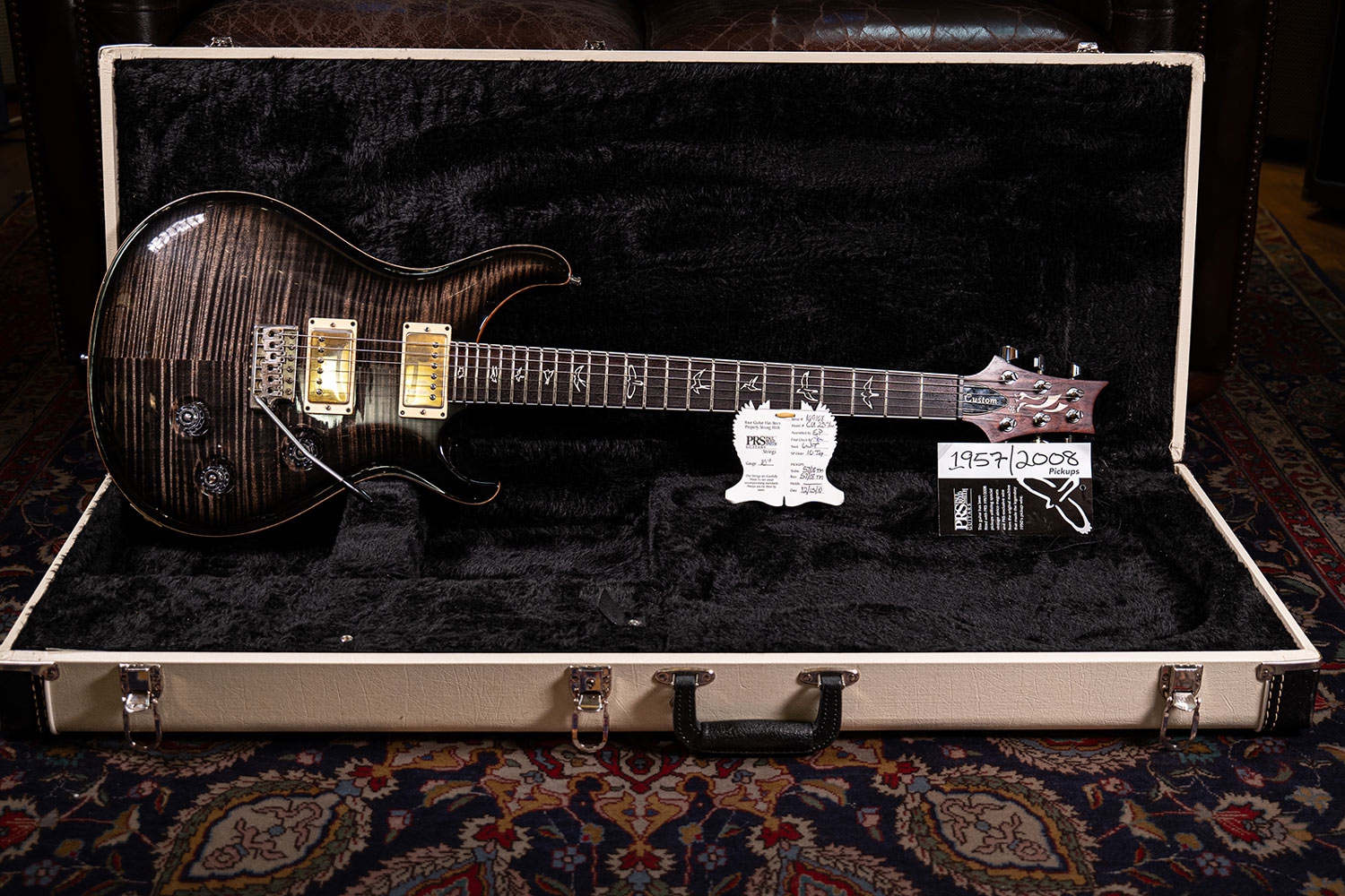 PRS 25th Anniversary Custom 24 10-Top Charcoal Burst 2010 in case