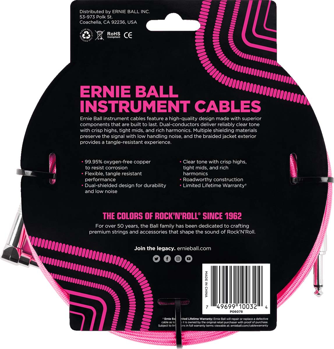 Ernie Ball EEB 6078 Jack/jack 3m Pink Fluor
