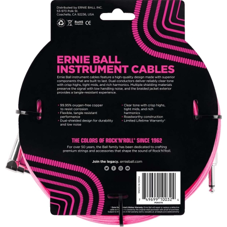 Ernie Ball EEB 6079 Jack/jack haaks 3m Orange Fluor
