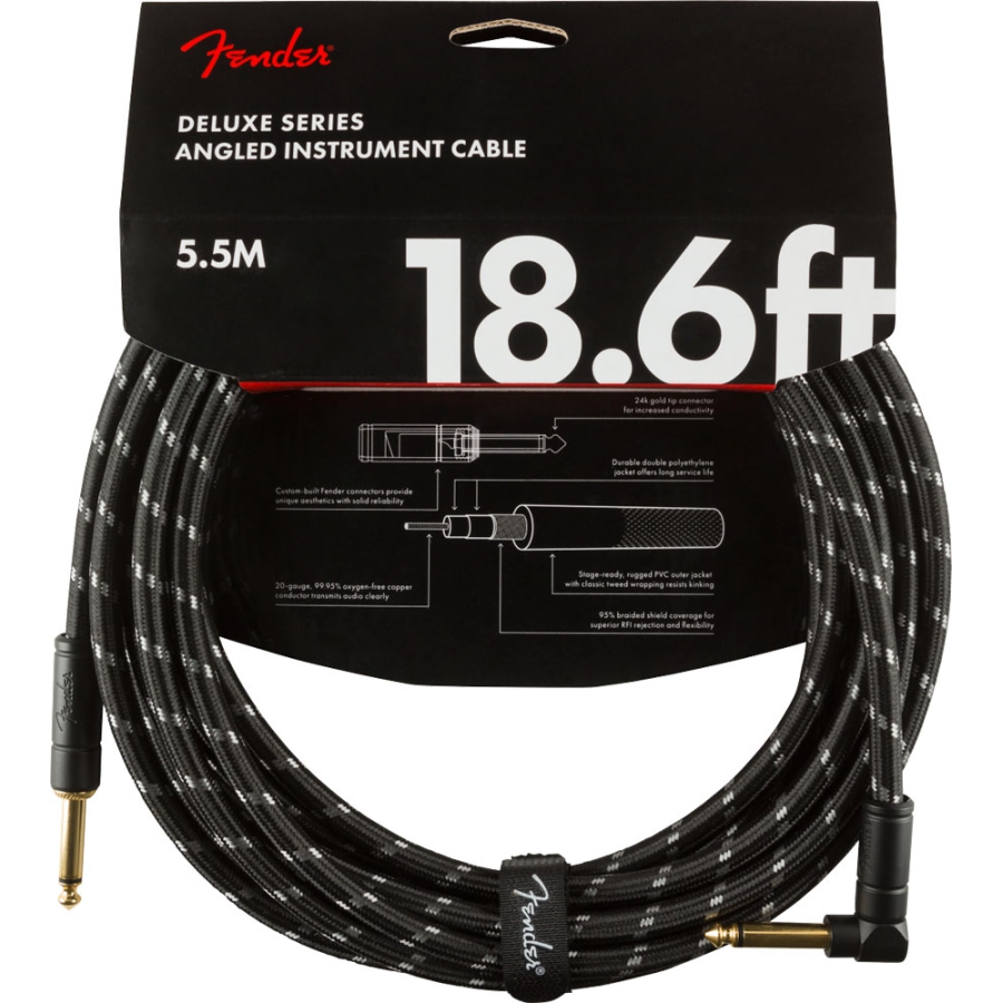 Fender Deluxe Series Instrument Cable 18.6ft Straight/Angle BTWD