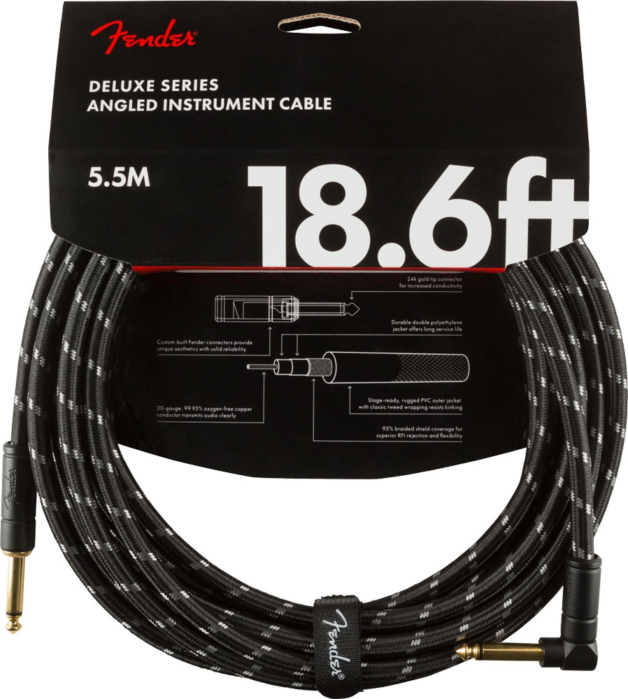 Fender Deluxe Series Instrument Cable 18.6ft Straight/Angle BTWD Fender Deluxe Series Instrument Cable 18.6ft Straight/Angle BTWD
