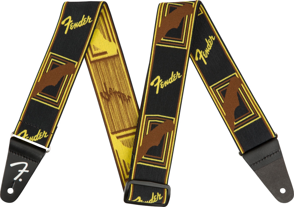 Fender WeighLess Monogram Strap Black Yellow Brown