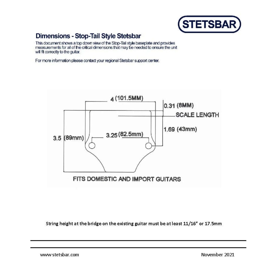 Stetsbar STCC SR Stop-Tail chrome Pro II Tremolo