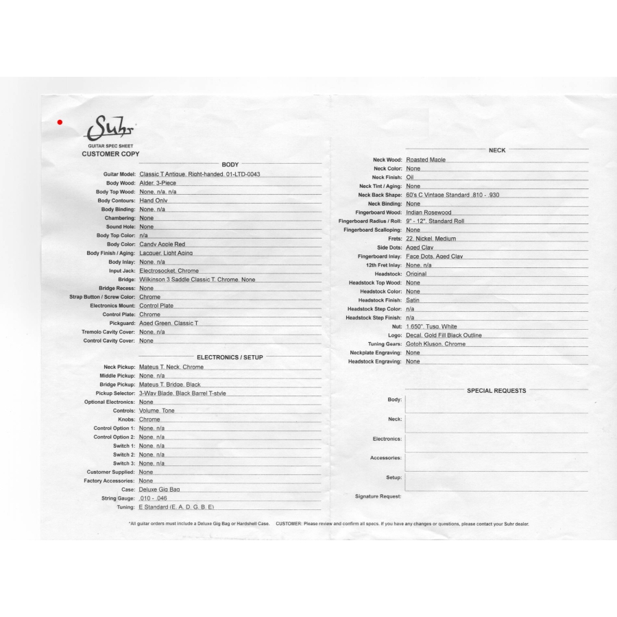 Suhr Classic T Vintage LE Candy Apple Red sheet