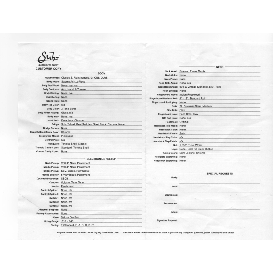 Suhr Classic S RFM Swamp Ash RW 3-Tone Limited edition sheet