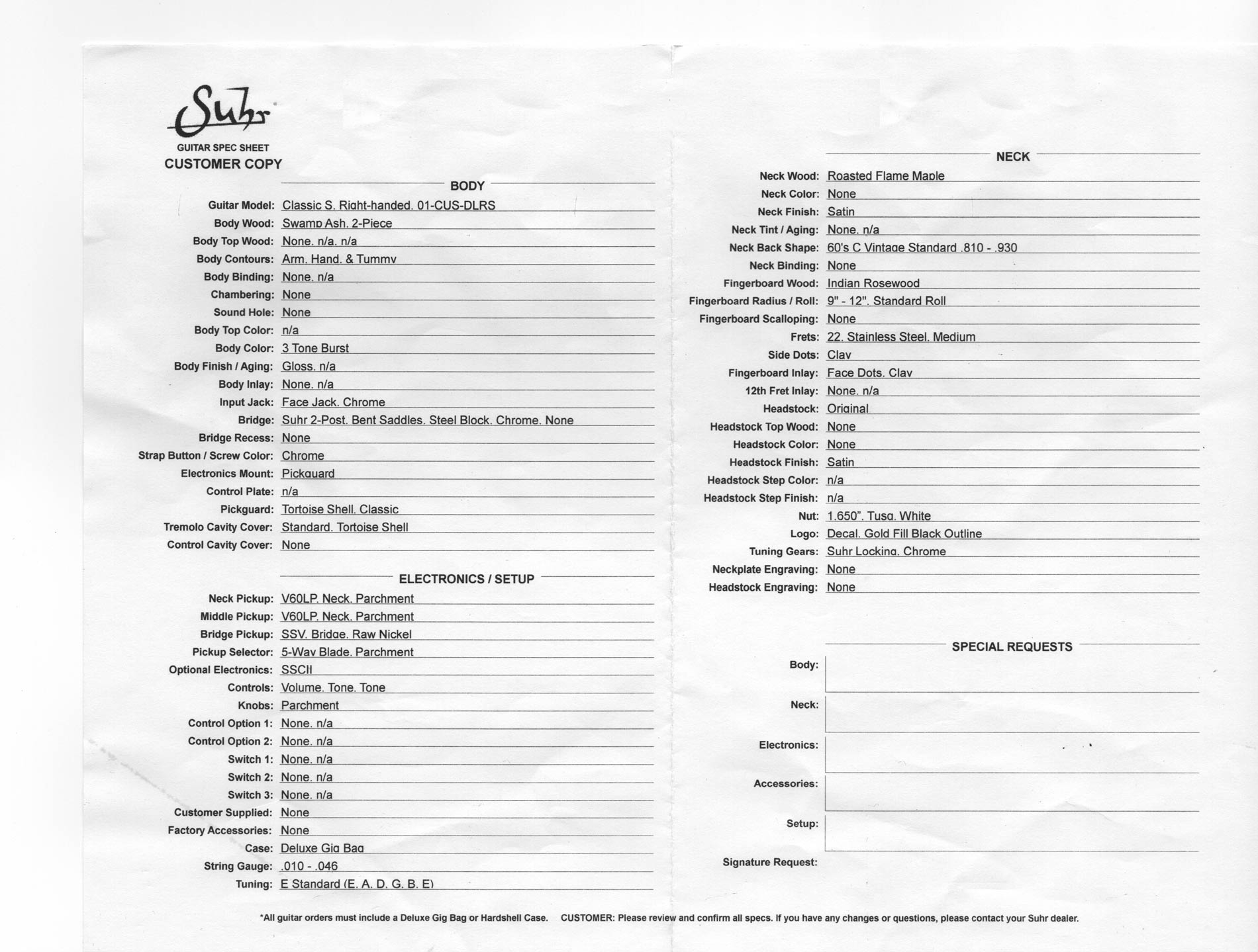 Suhr Classic S RFM Swamp Ash RW 3-Tone Limited edition sheet