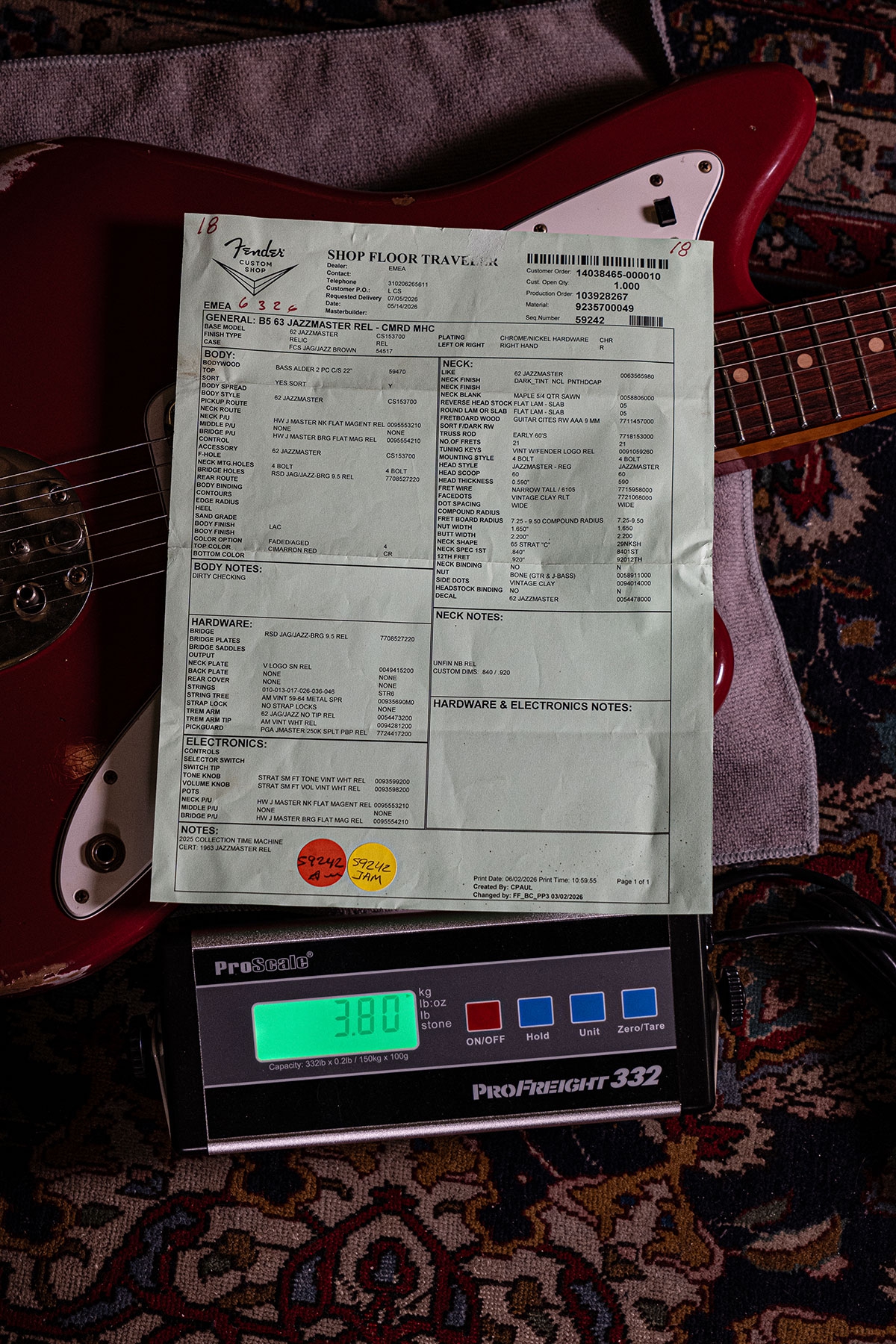 Fender Custom Shop 1963 Jazzmaster Relic RW Cimarron Red