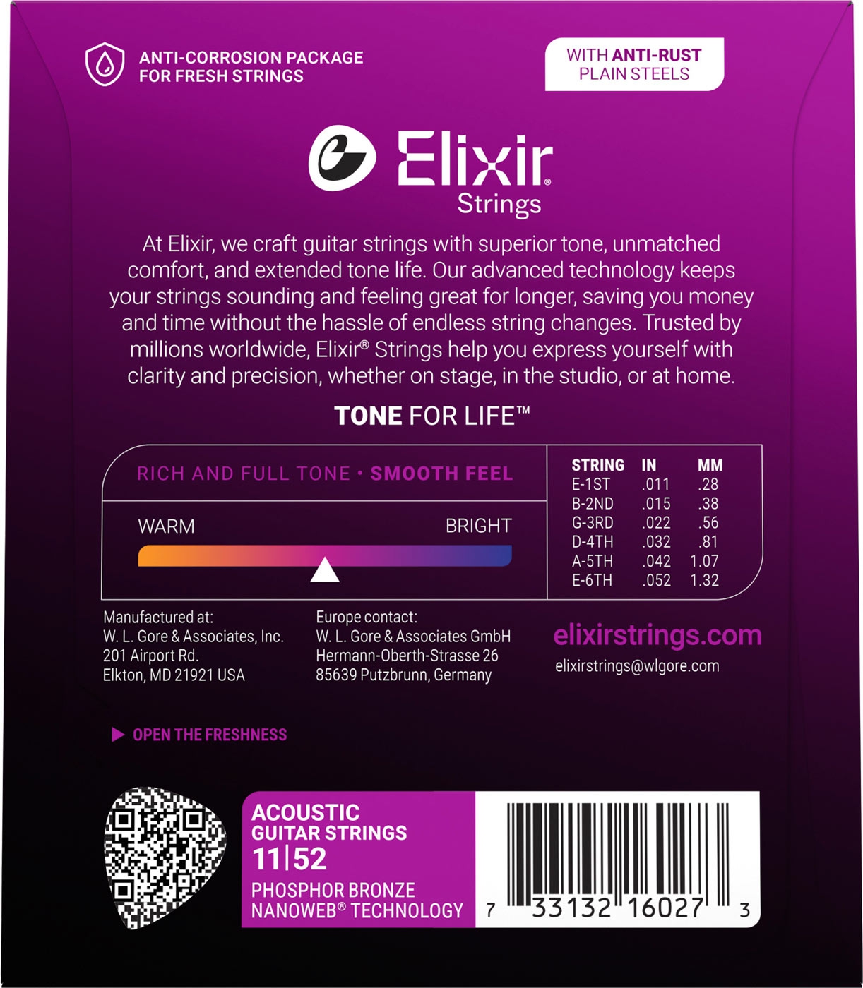 Elixir 16027 Nanoweb Phosphor Bronze Custom Light Snaren